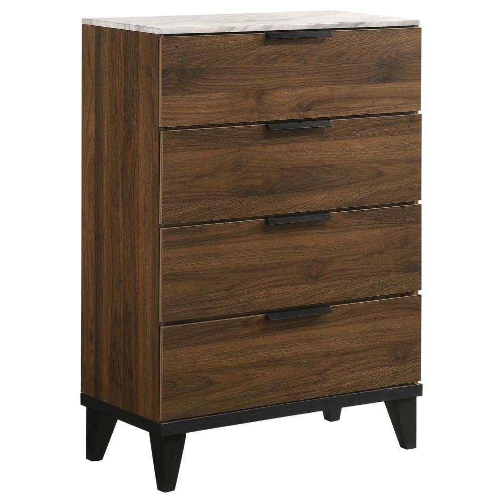Mays 4-drawer Chest Walnut Brown with Faux Marble Top. Picture 2