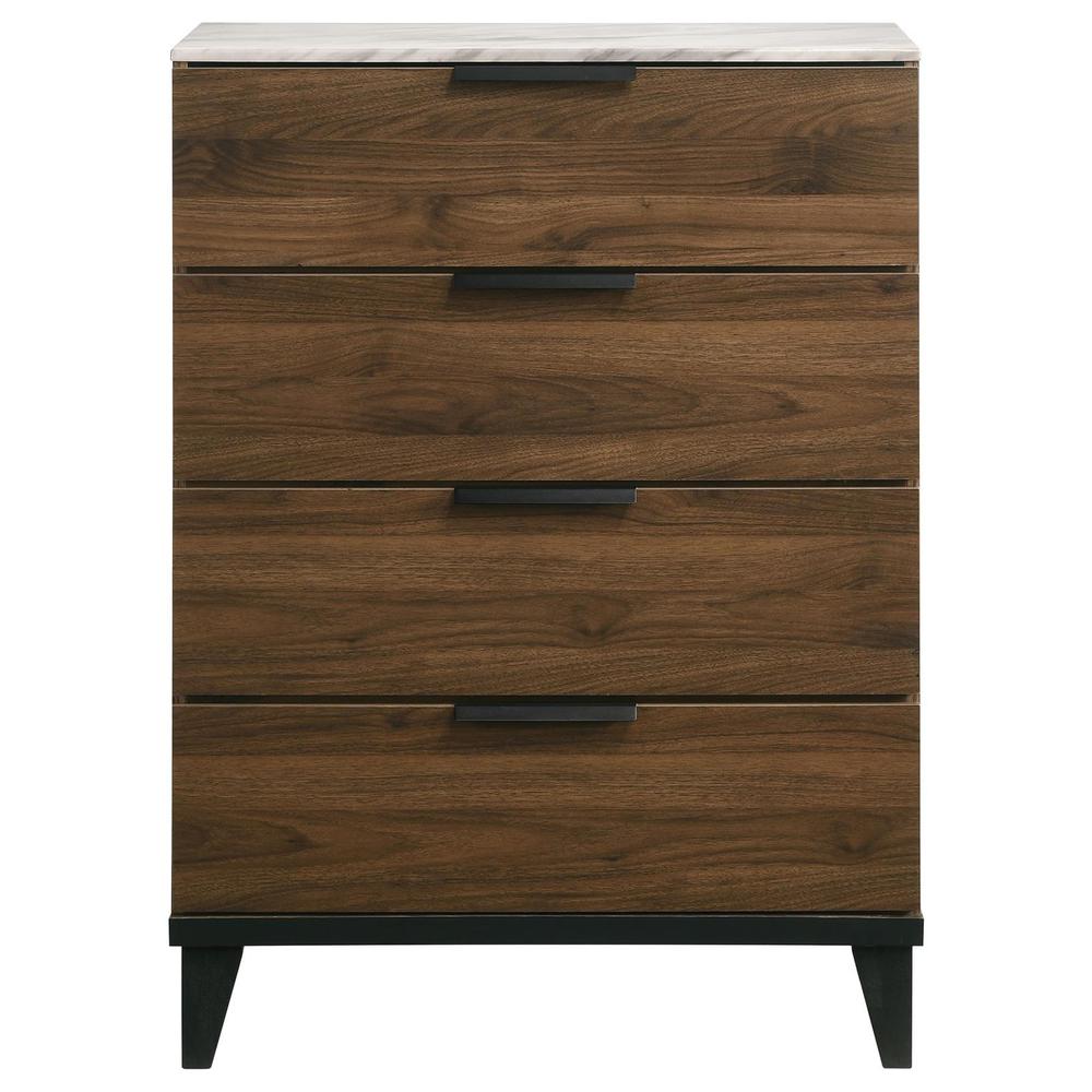 Mays 4-drawer Chest Walnut Brown with Faux Marble Top. Picture 3