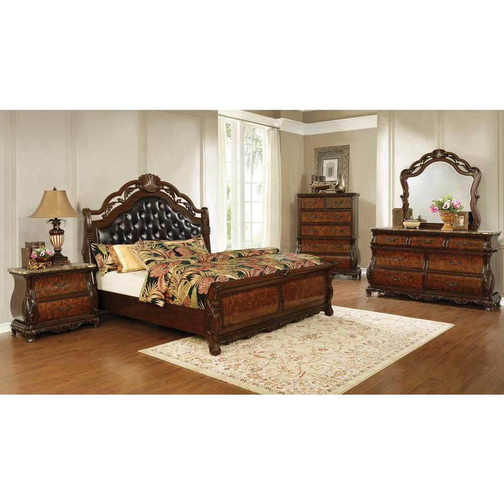 Exeter California King Tufted Upholstered Sleigh Bed Dark Burl. Picture 2