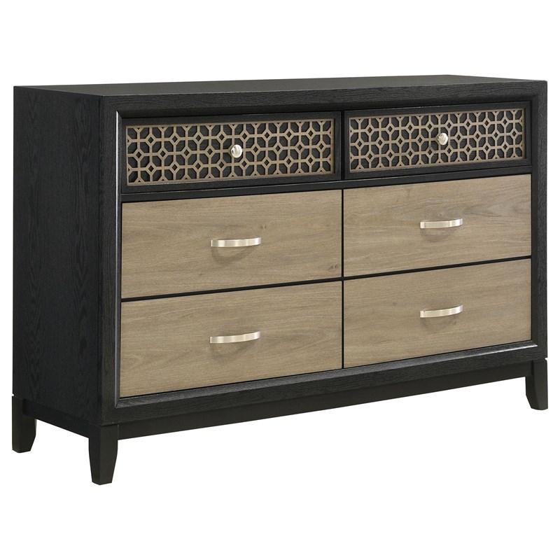 Valencia 6-drawer Dresser Light Brown and Black. Picture 1