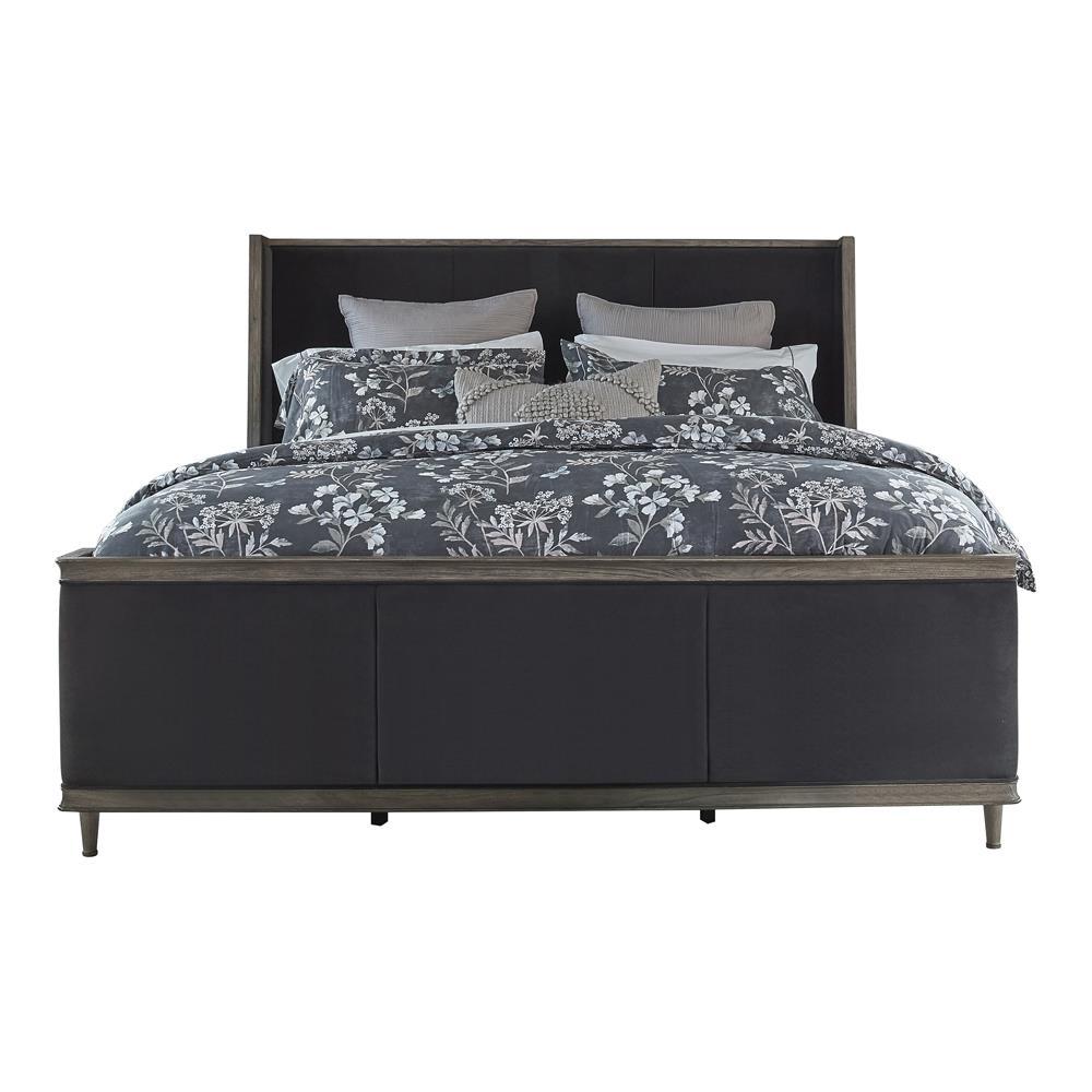 Alderwood California King Upholstered Panel Bed Charcoal Grey. Picture 1