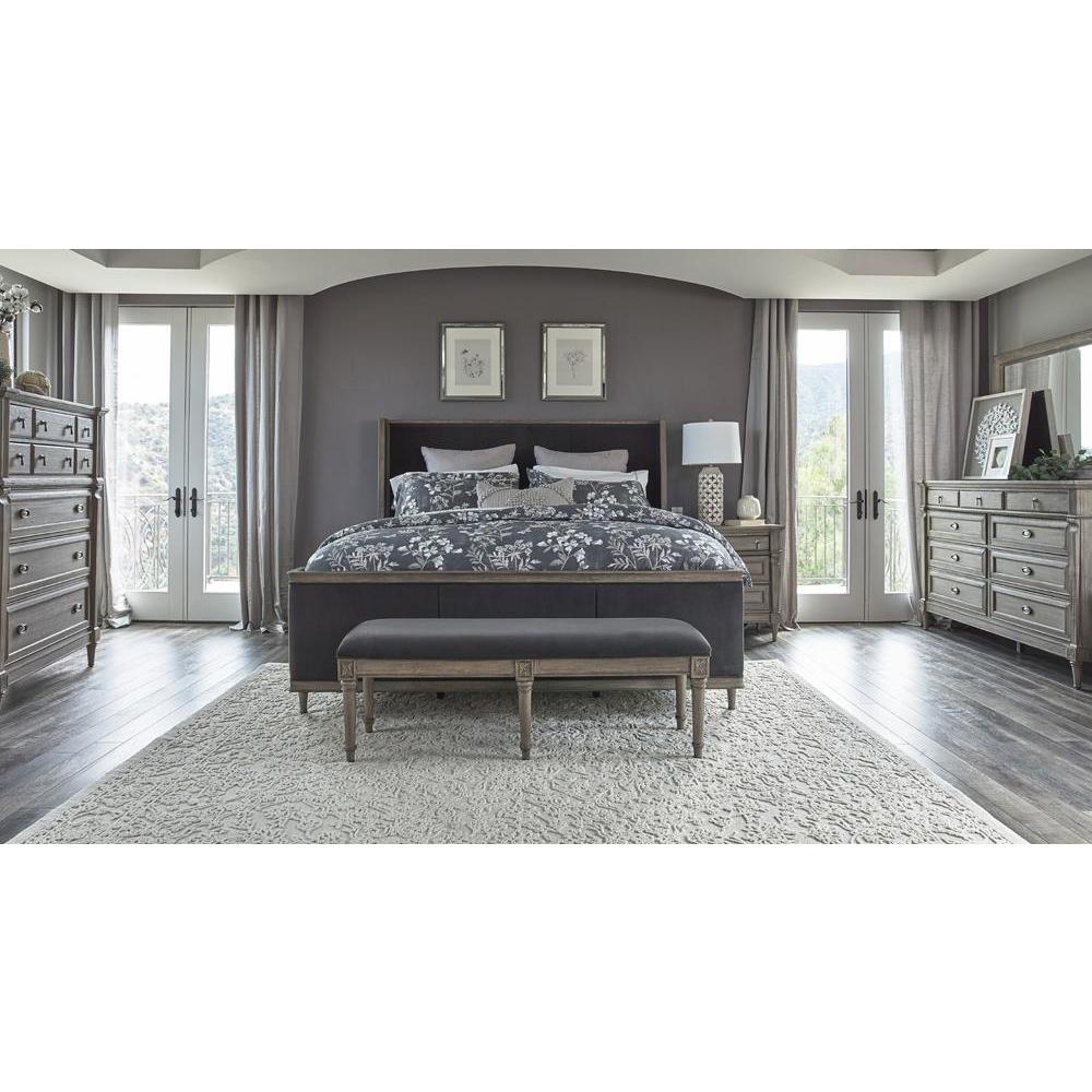 Alderwood California King Upholstered Panel Bed Charcoal Grey. Picture 2