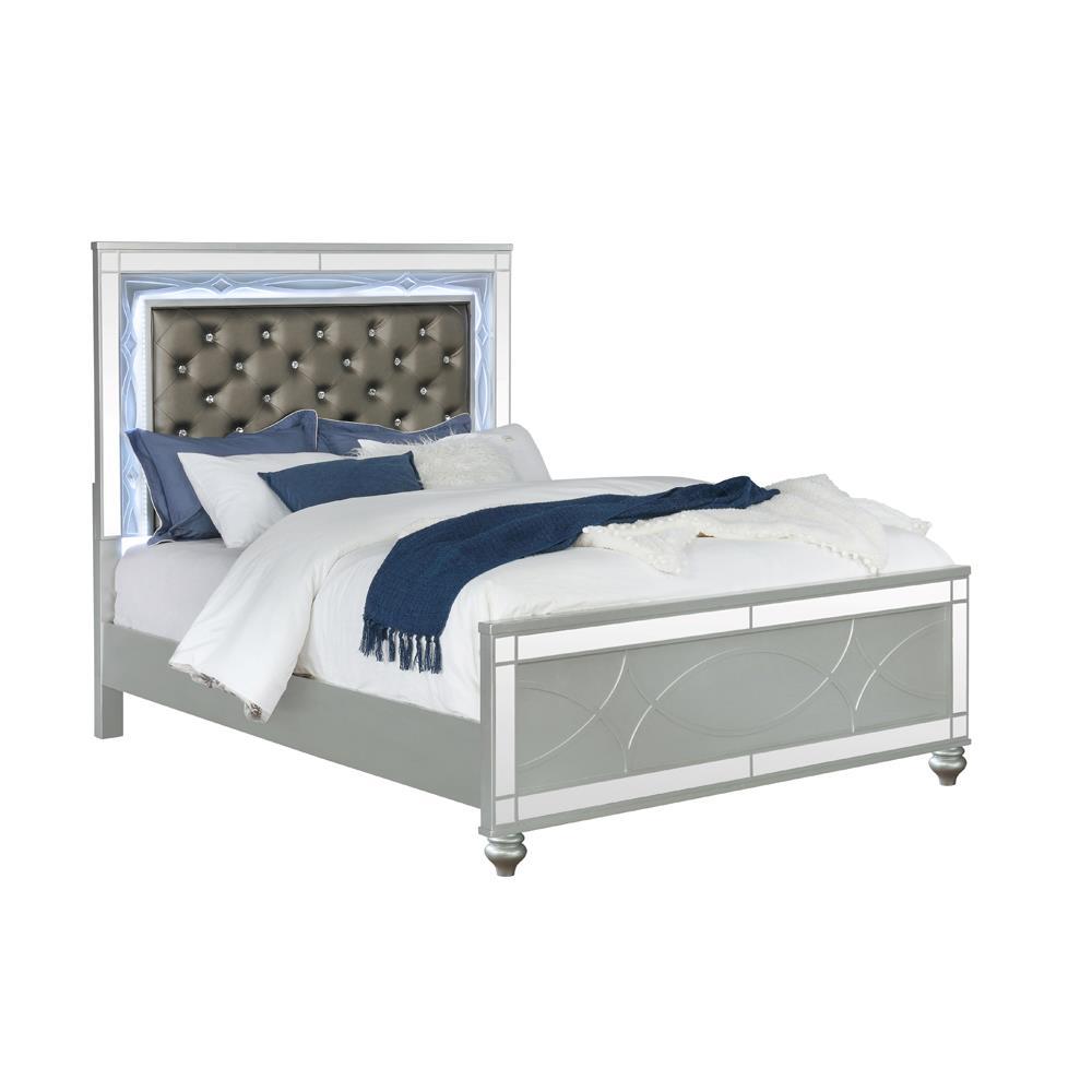 Gunnison Queen Panel Bed with LED Lighting Silver Metallic. Picture 1