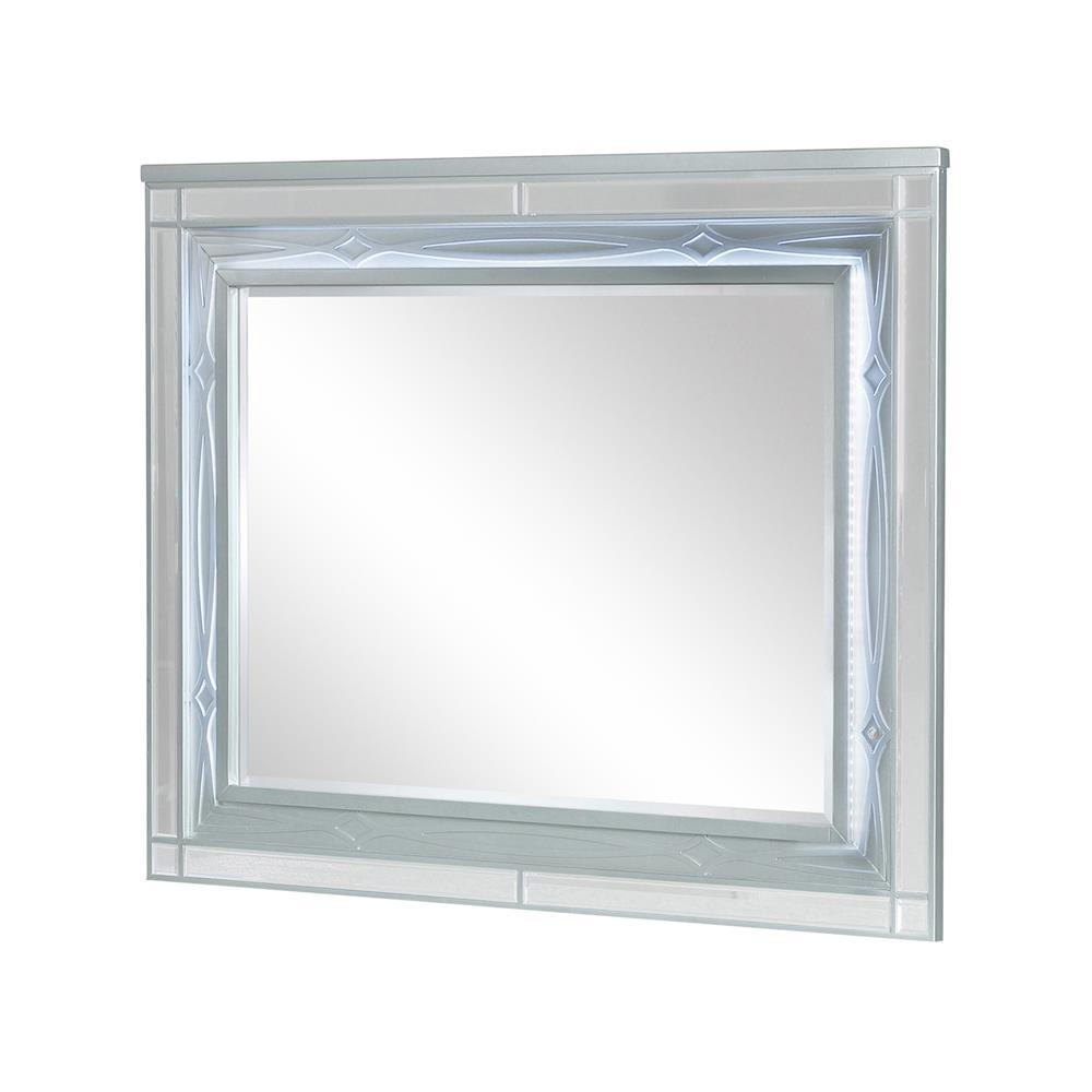 Gunnison Dresser Mirror with LED Lighting Silver Metallic. Picture 1