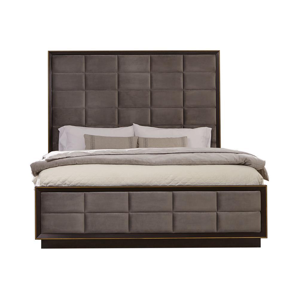 Durango California King Upholstered Bed Smoked Peppercorn and Grey. Picture 2