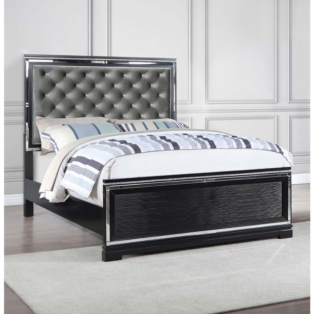 Eleanor Upholstered Tufted Bed Silver And Black. Picture 1