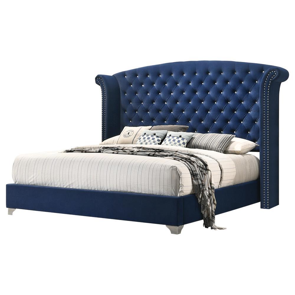 Melody California King Wingback Upholstered Bed Pacific Blue. Picture 1