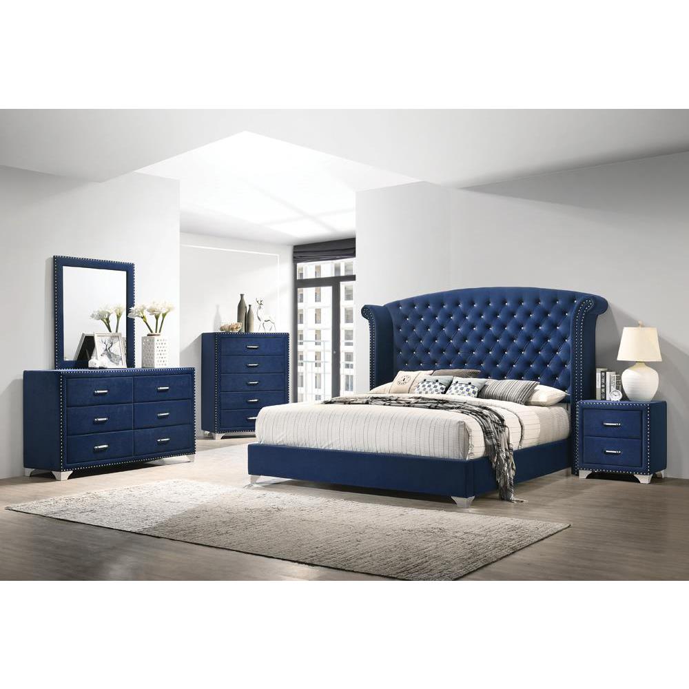 Melody 5-piece Queen Tufted Upholstered Bedroom Set Pacific Blue. Picture 1