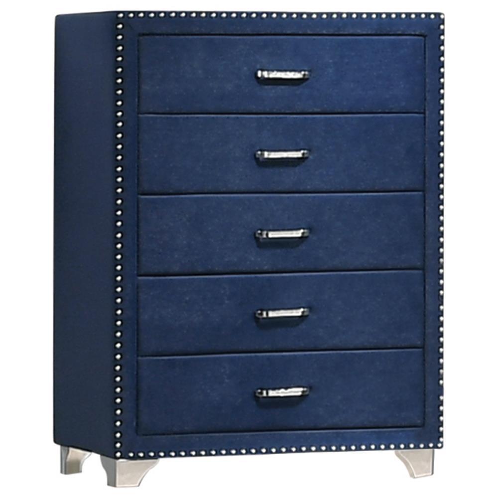 Melody 5-drawer Upholstered Chest Pacific Blue. Picture 1