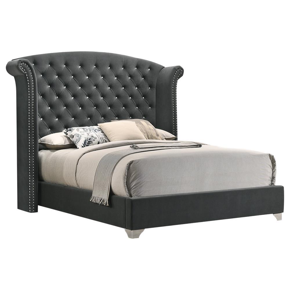 Melody Eastern King Wingback Upholstered Bed Grey. Picture 1