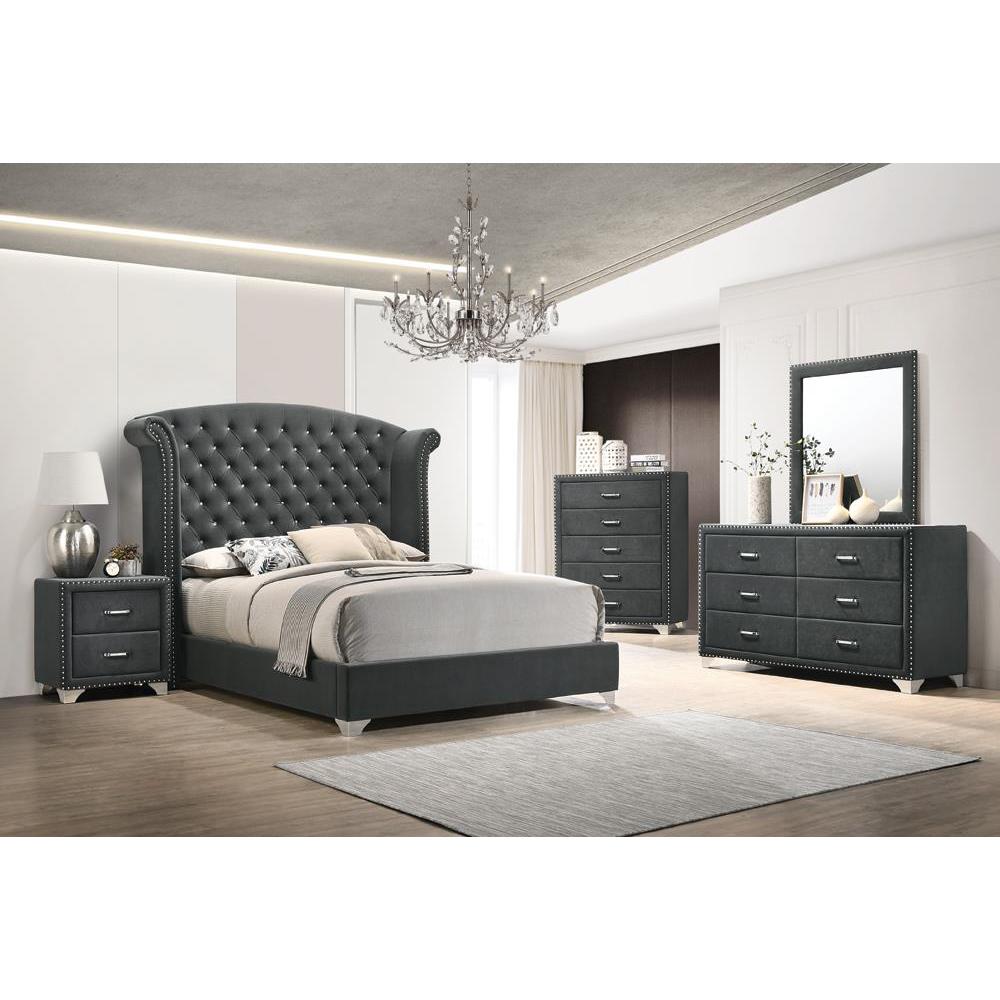 Melody Eastern King Wingback Upholstered Bed Grey. Picture 2