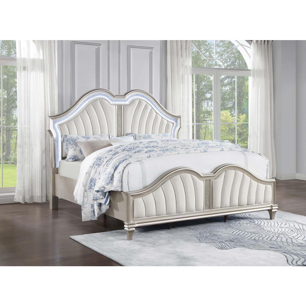 Evangeline Tufted Upholstered Platform Queen Bed Ivory and Silver Oak. Picture 1