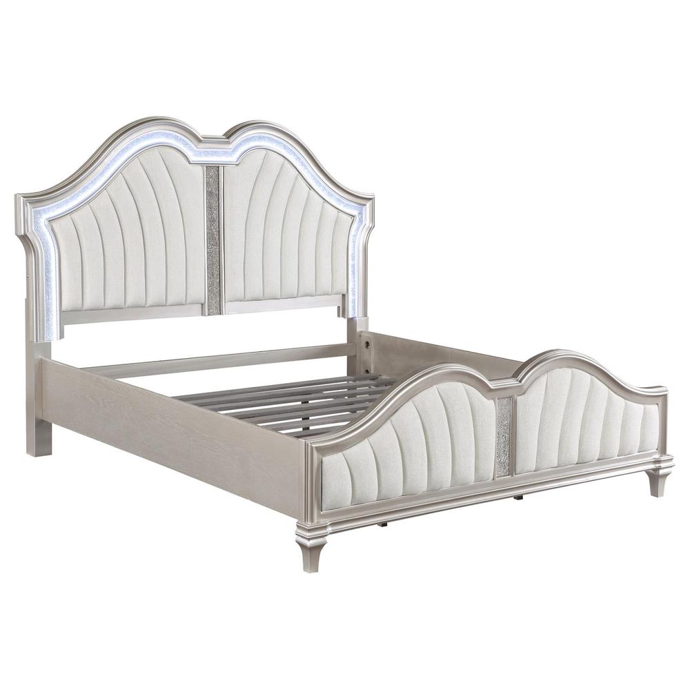 Evangeline Tufted Upholstered Platform Queen Bed Ivory and Silver Oak. Picture 2