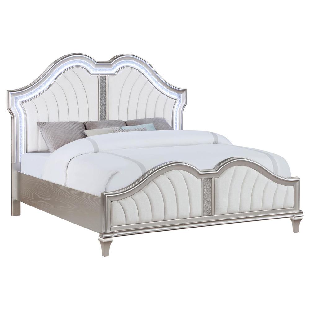 Evangeline Tufted Upholstered Platform Queen Bed Ivory and Silver Oak. Picture 3