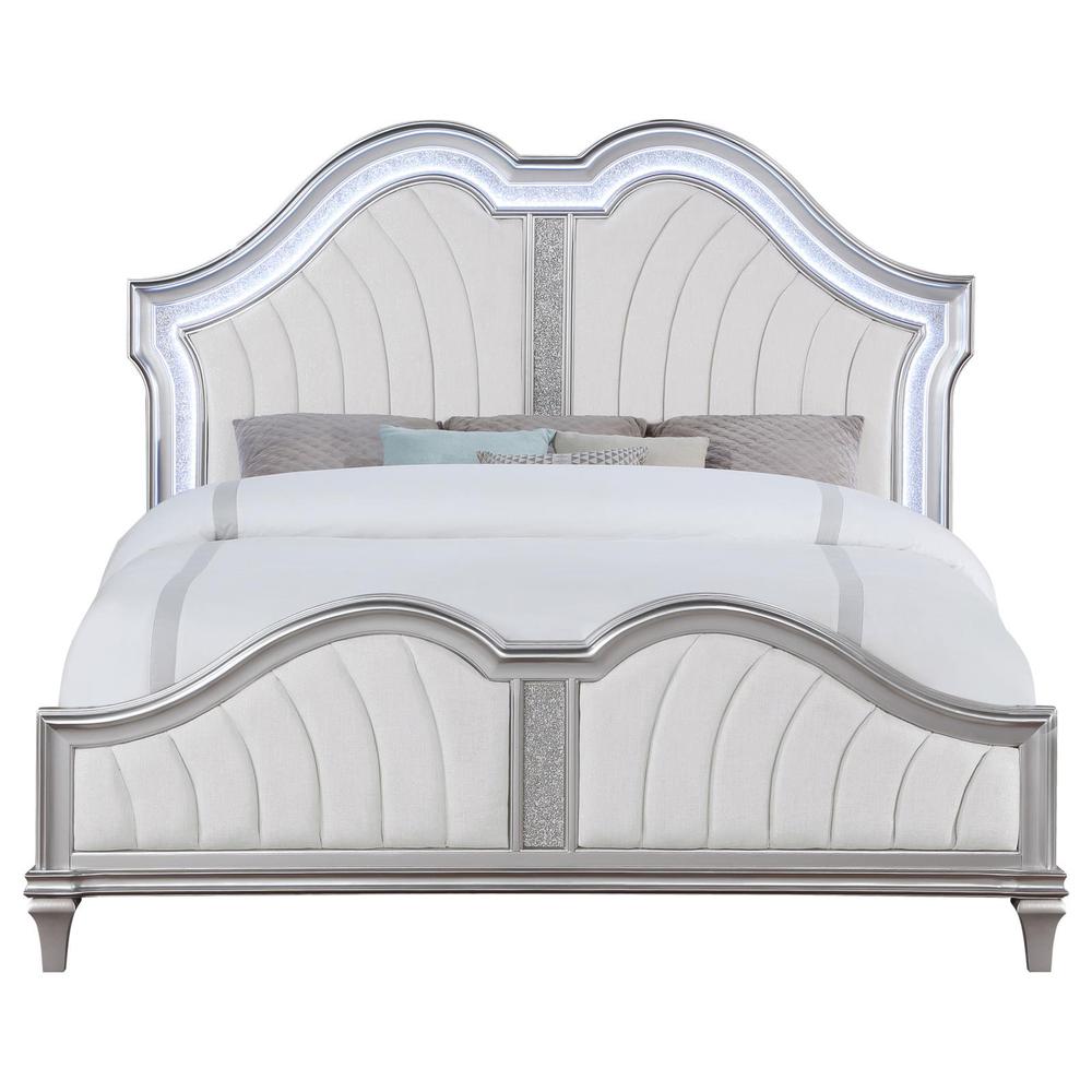 Evangeline Tufted Upholstered Platform Queen Bed Ivory and Silver Oak. Picture 4