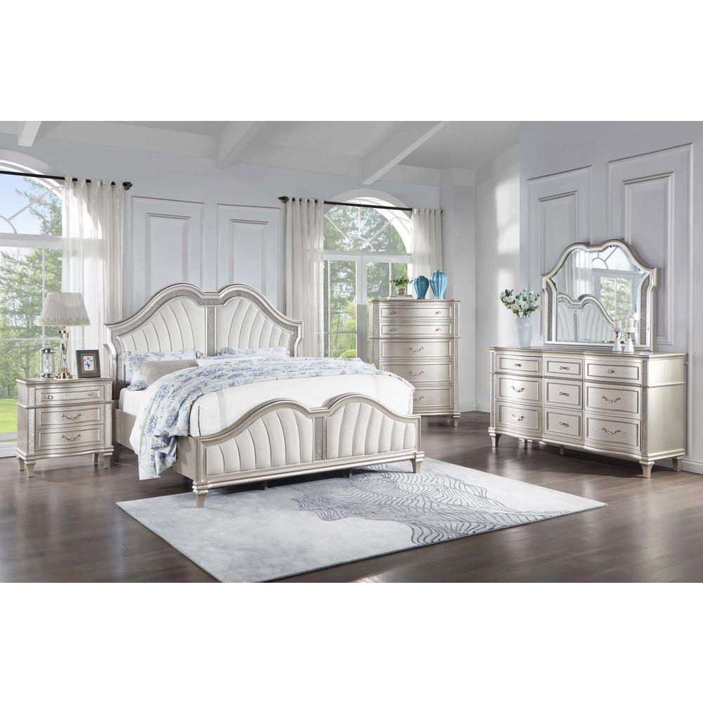 Evangeline Tufted Upholstered Platform Queen Bed Ivory and Silver Oak. Picture 10