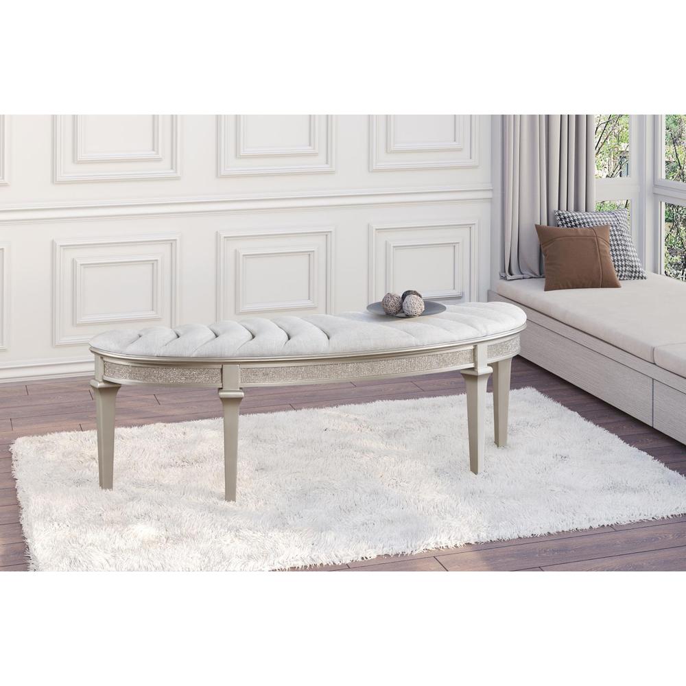 Evangeline Upholstered Demilune Bench Ivory and Silver Oak. Picture 12