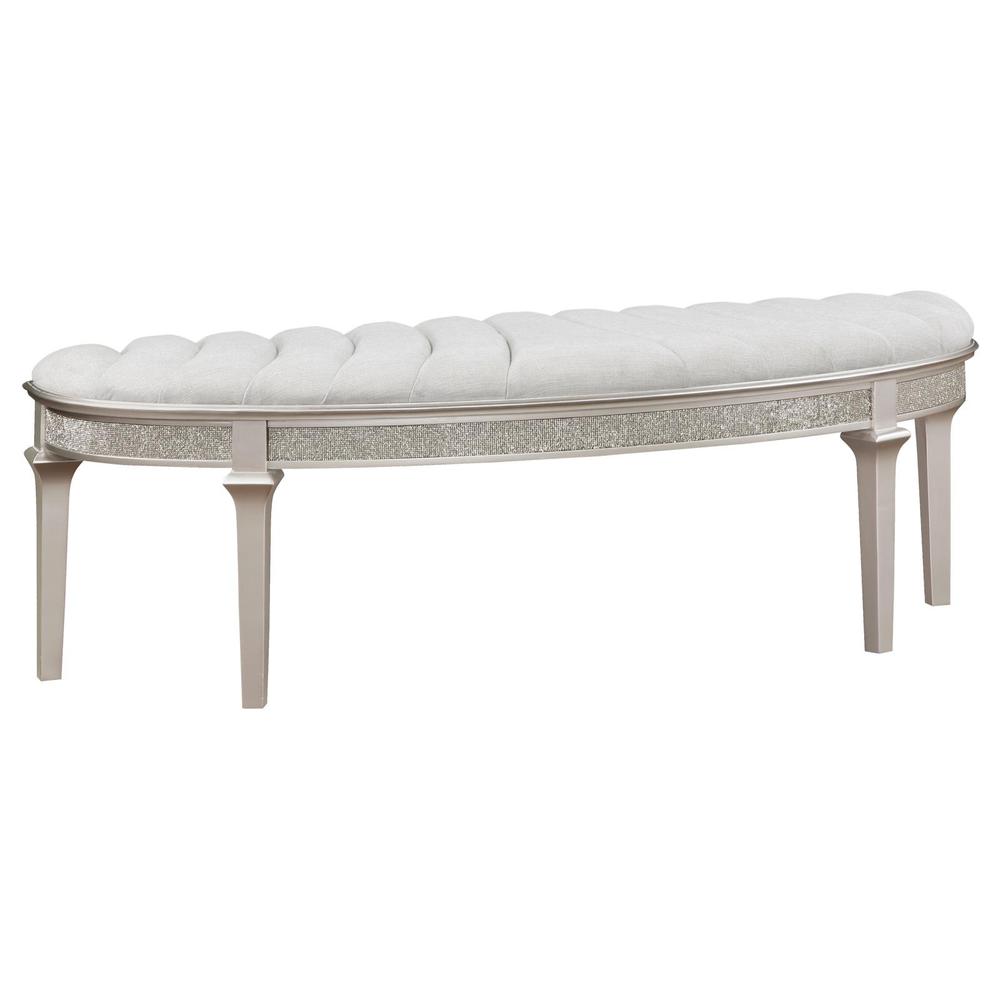 Evangeline Upholstered Demilune Bench Ivory and Silver Oak. Picture 11