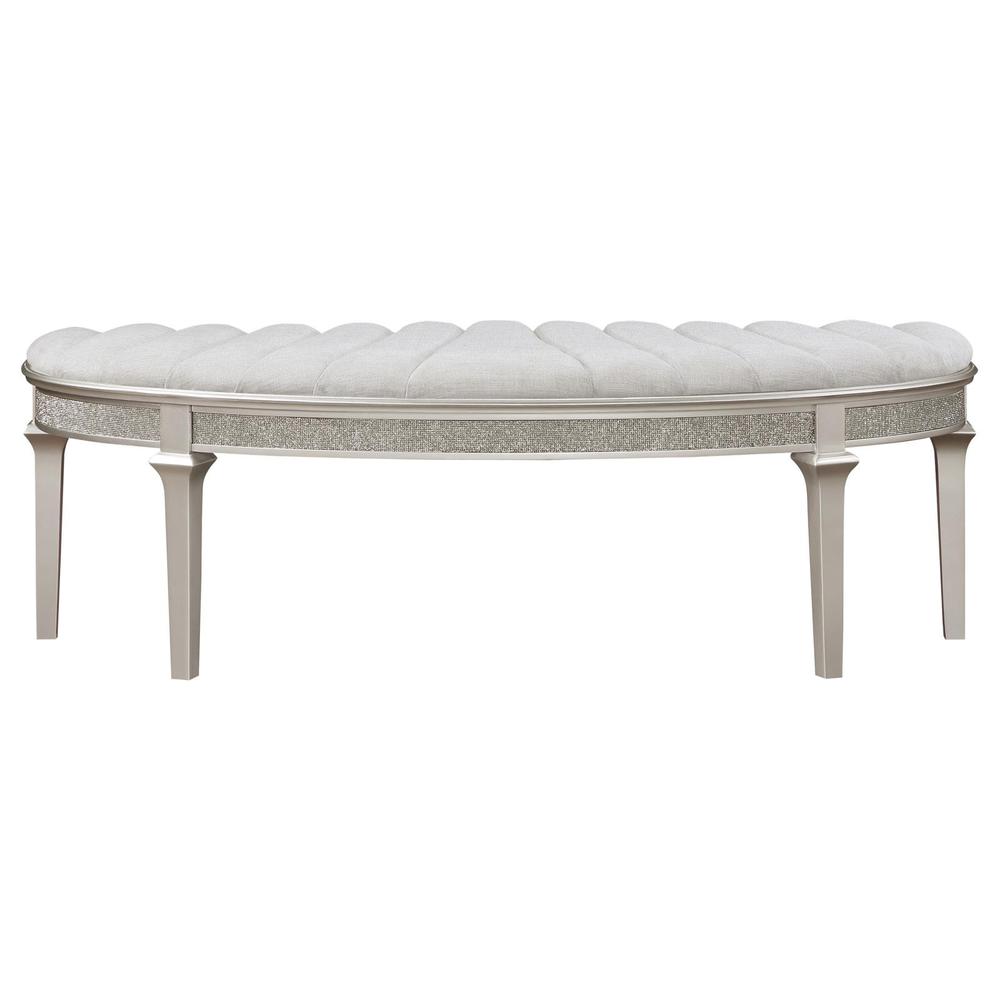 Evangeline Upholstered Demilune Bench Ivory and Silver Oak. Picture 1