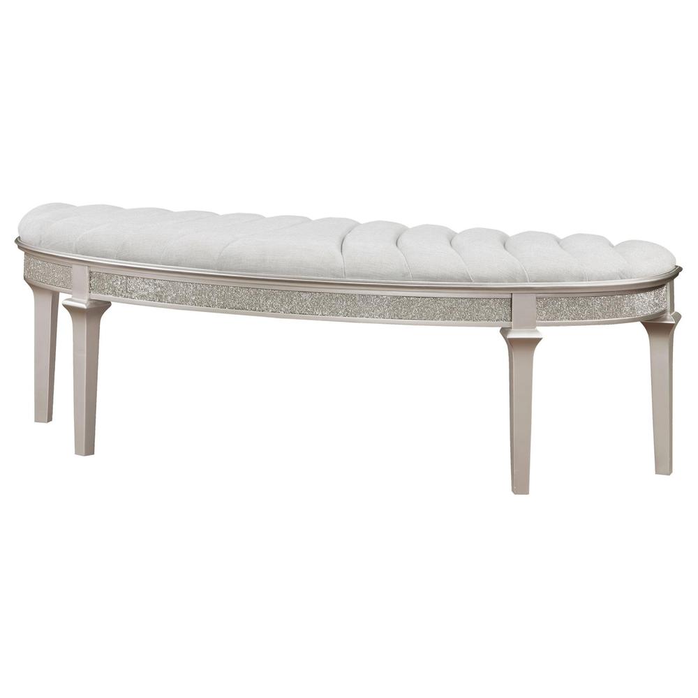 Evangeline Upholstered Demilune Bench Ivory and Silver Oak. Picture 2