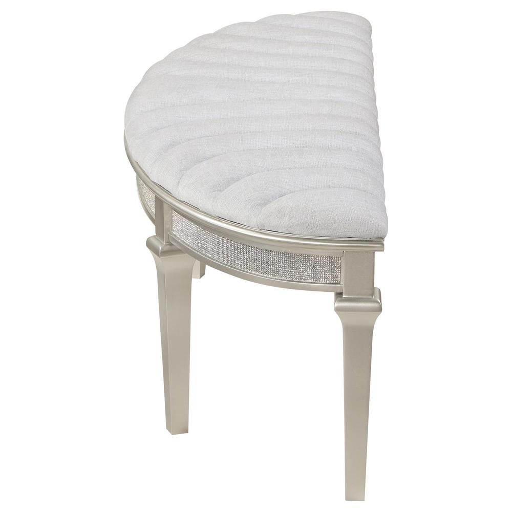 Evangeline Upholstered Demilune Bench Ivory and Silver Oak. Picture 3
