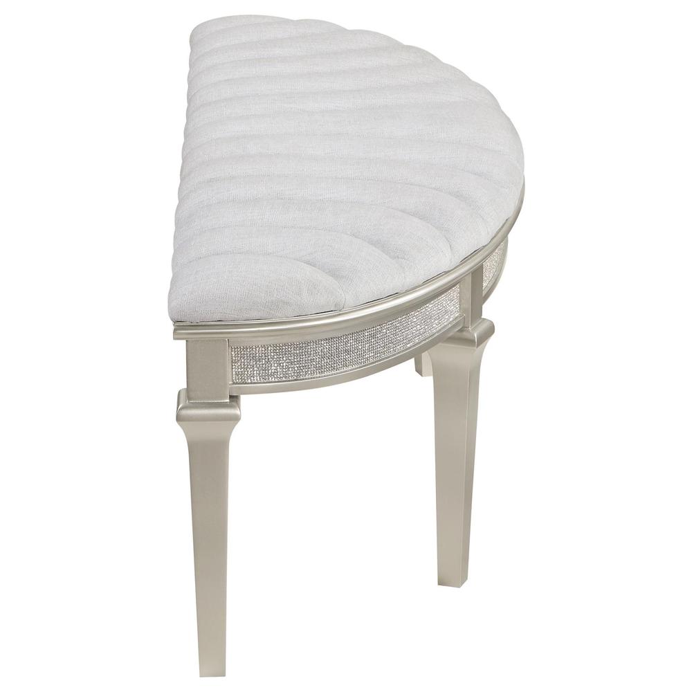 Evangeline Upholstered Demilune Bench Ivory and Silver Oak. Picture 7