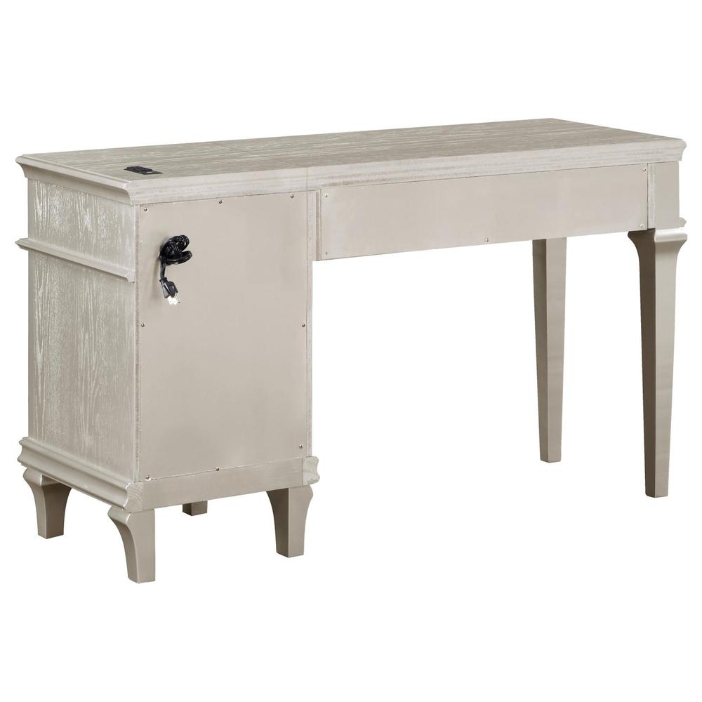 Evangeline 4-drawer Vanity Table with Faux Diamond Trim Silver and Ivory. Picture 2