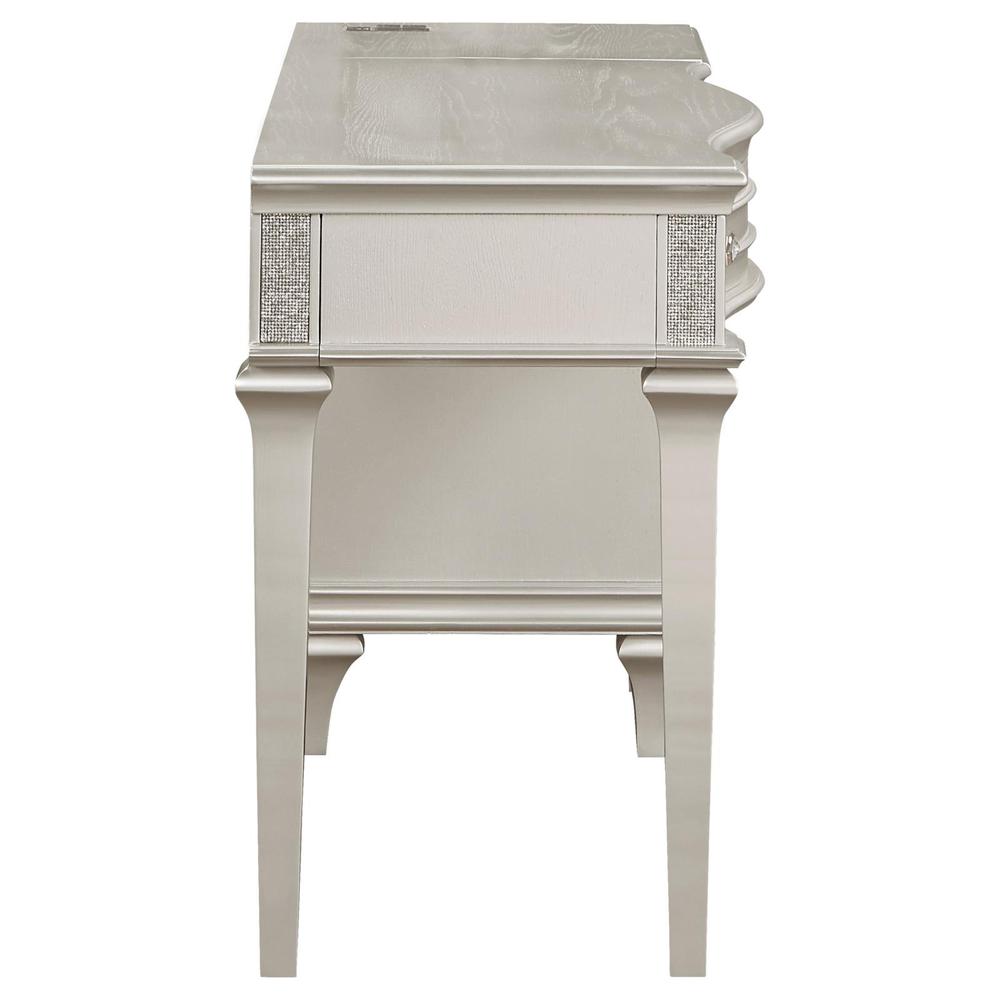 Evangeline 4-drawer Vanity Table with Faux Diamond Trim Silver and Ivory. Picture 3