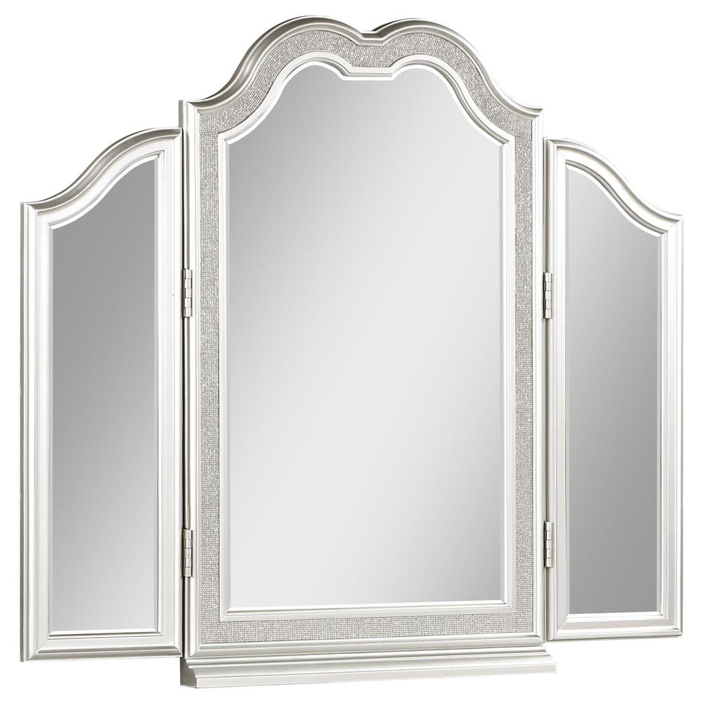 Evangeline Vanity Mirror with Faux Diamond Trim Silver. Picture 5