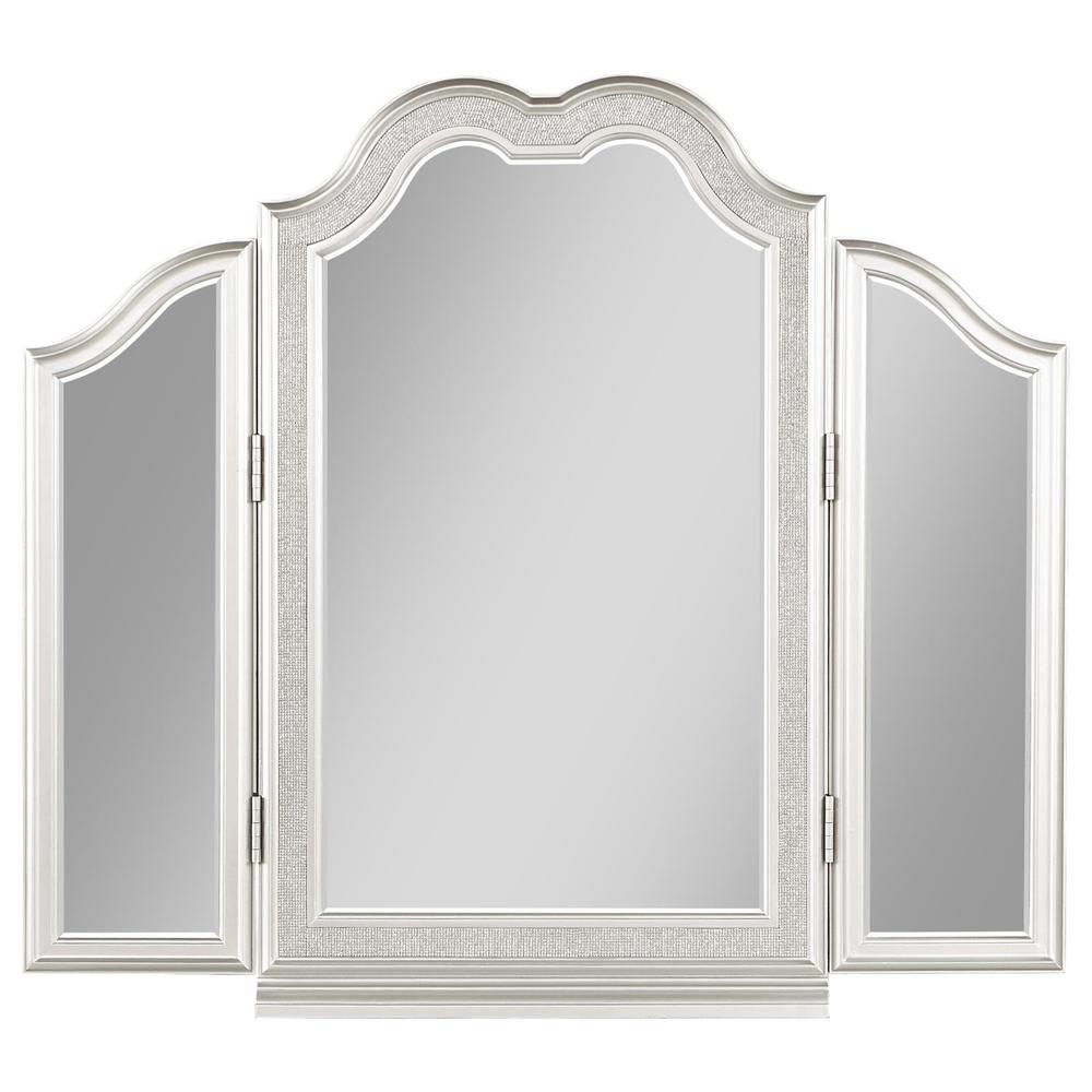 Evangeline Vanity Mirror with Faux Diamond Trim Silver. Picture 1