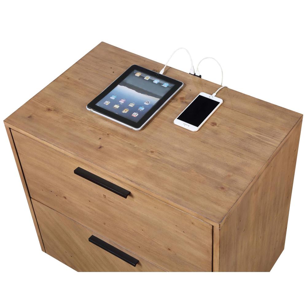 Taylor 2-drawer Rectangular Nightstand with Dual USB Ports Light Honey Brown. Picture 9