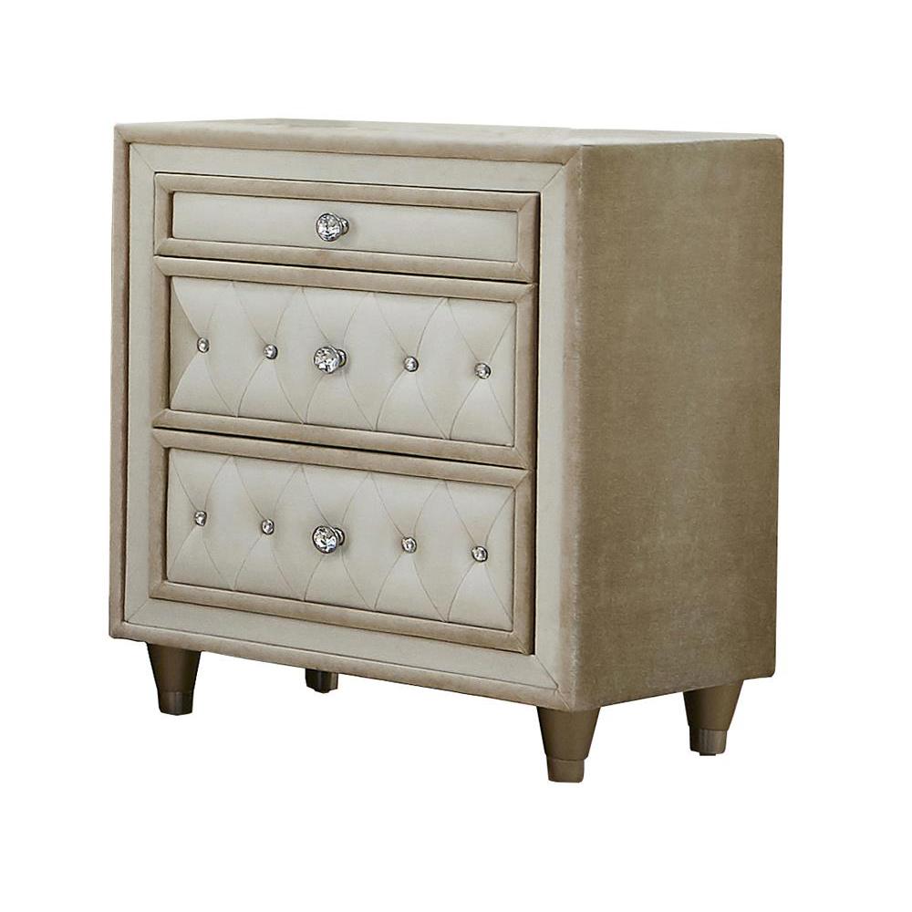 Antonella 3-drawer Upholstered Nightstand Ivory and Camel. Picture 2