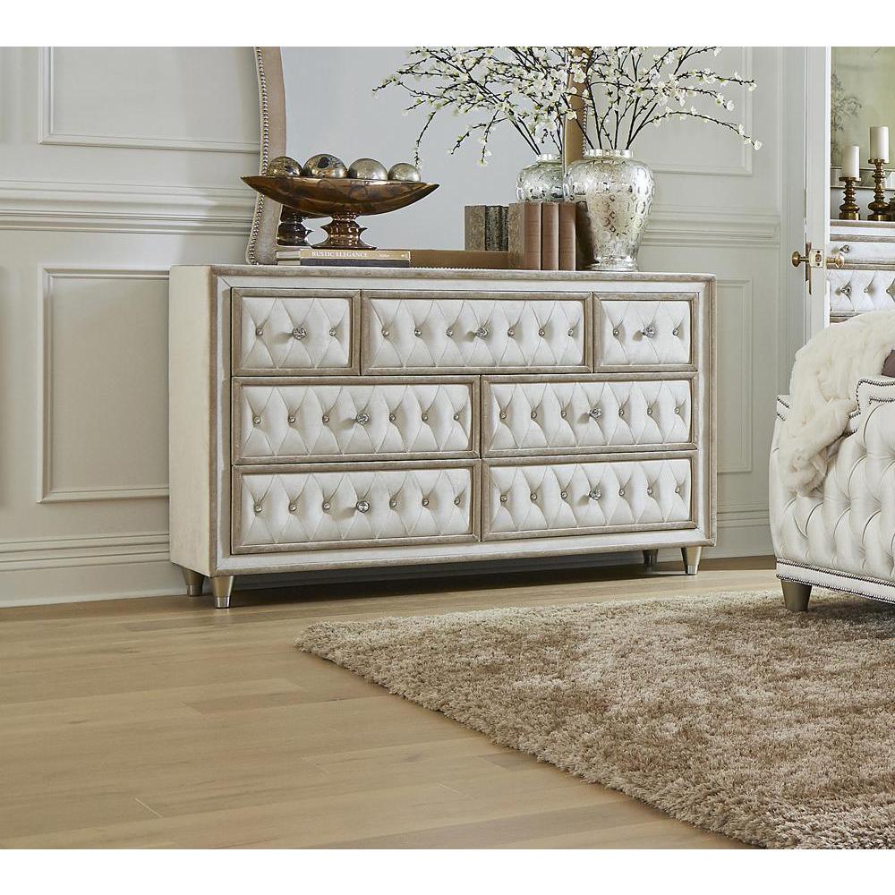 Antonella 7-drawer Upholstered Dresser Ivory and Camel. Picture 1