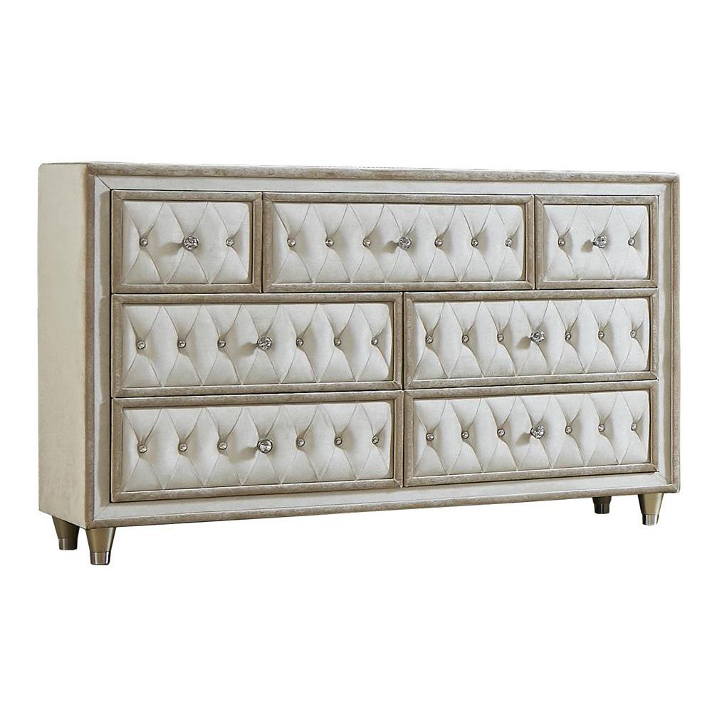 Antonella 7-drawer Upholstered Dresser Ivory and Camel. Picture 2