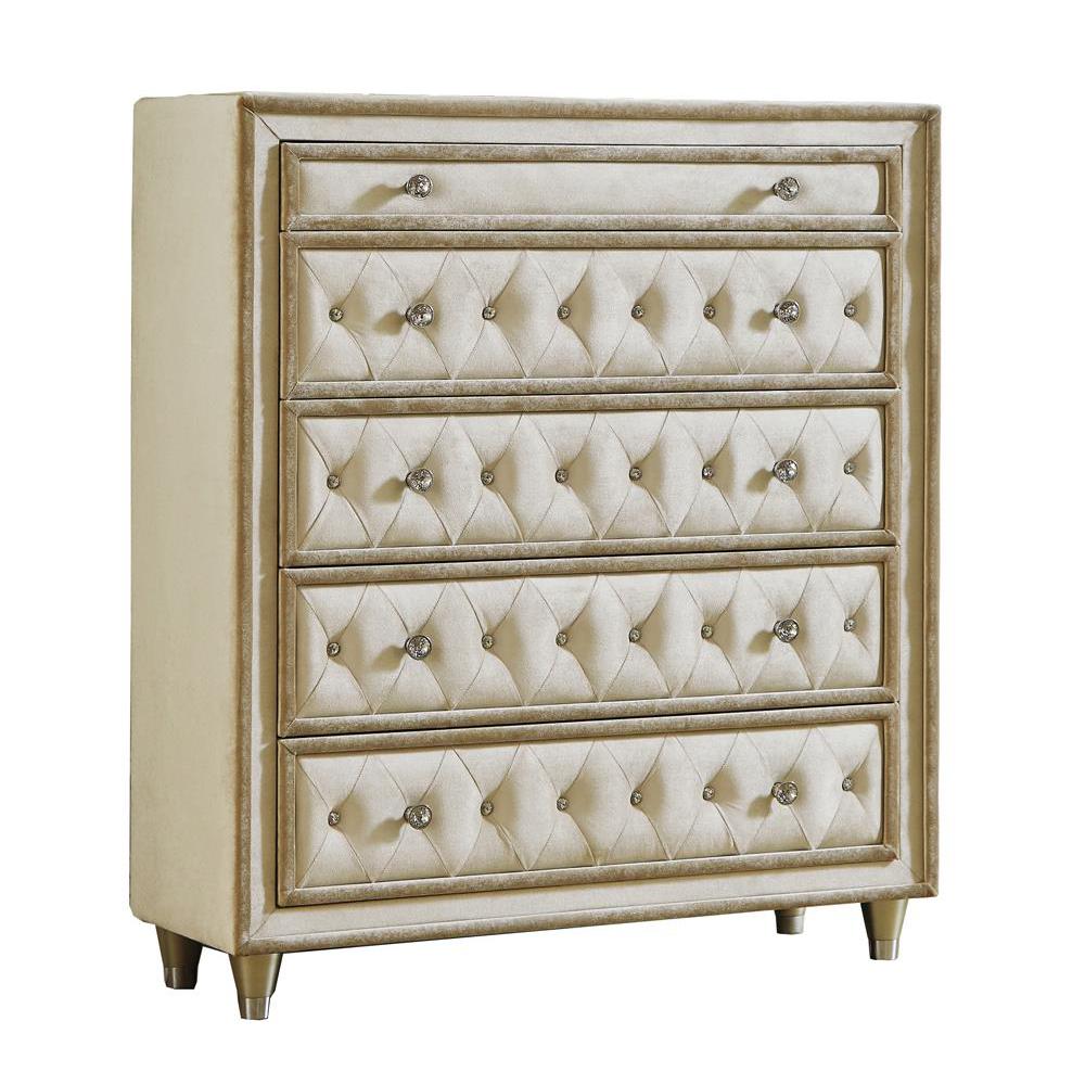 Antonella 5-drawer Upholstered Chest Ivory and Camel. Picture 2