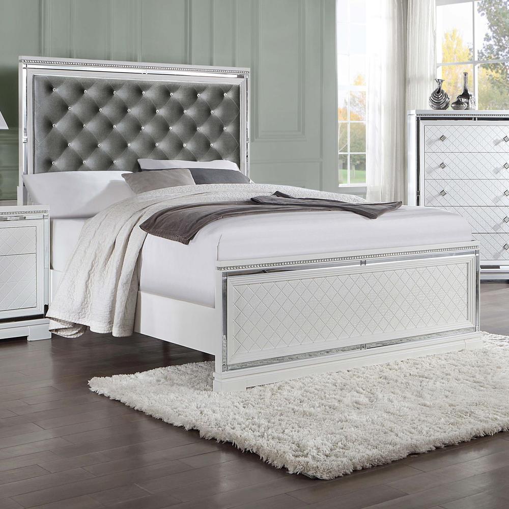 Eleanor Upholstered Tufted Bed White. Picture 1