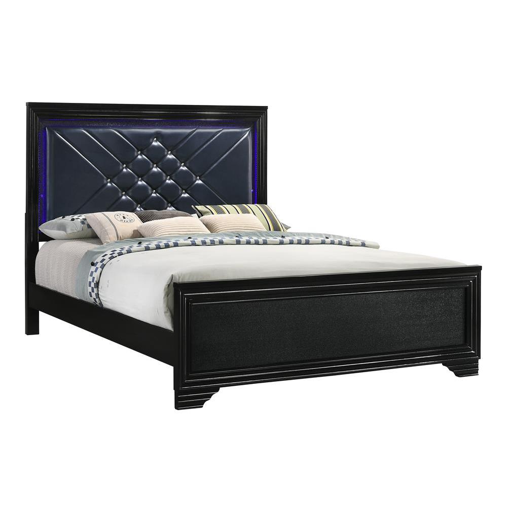 Penelope Eastern King Bed with LED Lighting Black and Midnight Star. Picture 1