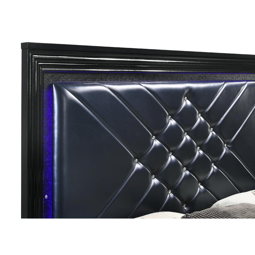Penelope Eastern King Bed with LED Lighting Black and Midnight Star. Picture 2
