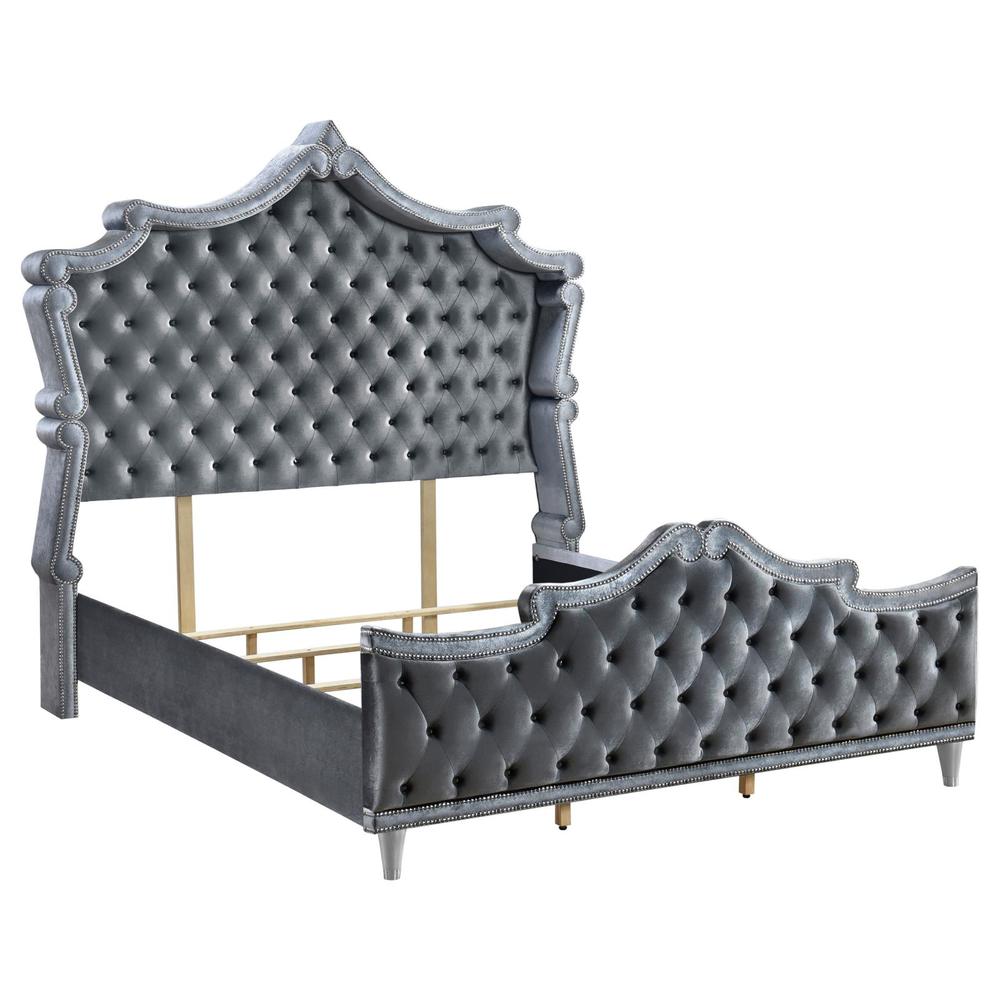 Antonella Upholstered Tufted Eastern King Bed Grey. Picture 9
