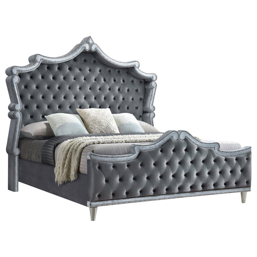 Antonella Upholstered Tufted Eastern King Bed Grey. Picture 2