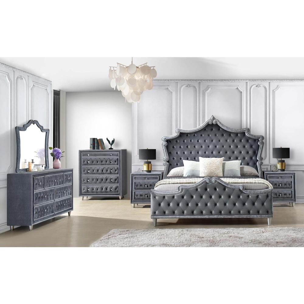 Antonella Upholstered Tufted Eastern King Bed Grey. Picture 8