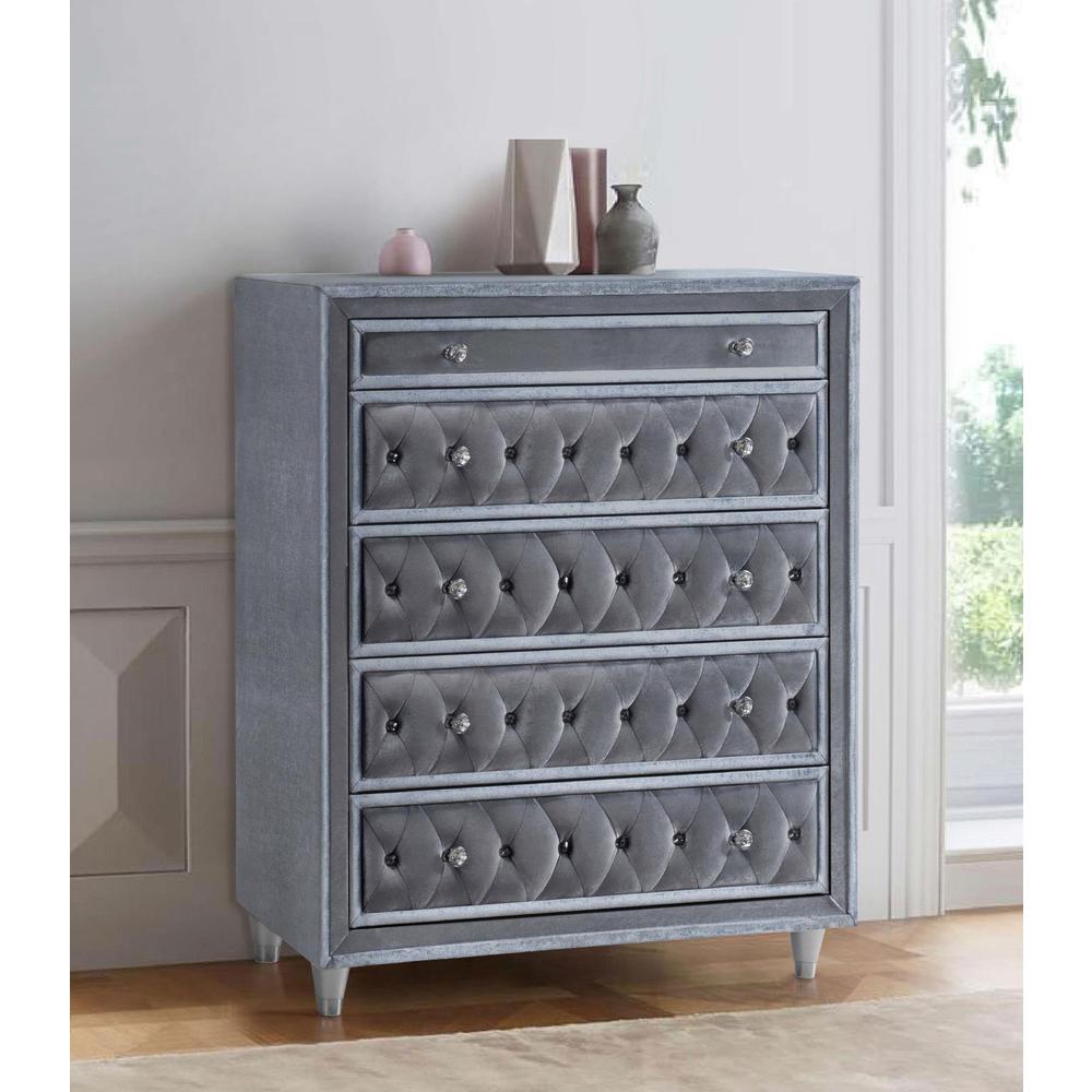Antonella 5-drawer Upholstered Chest Grey. Picture 7