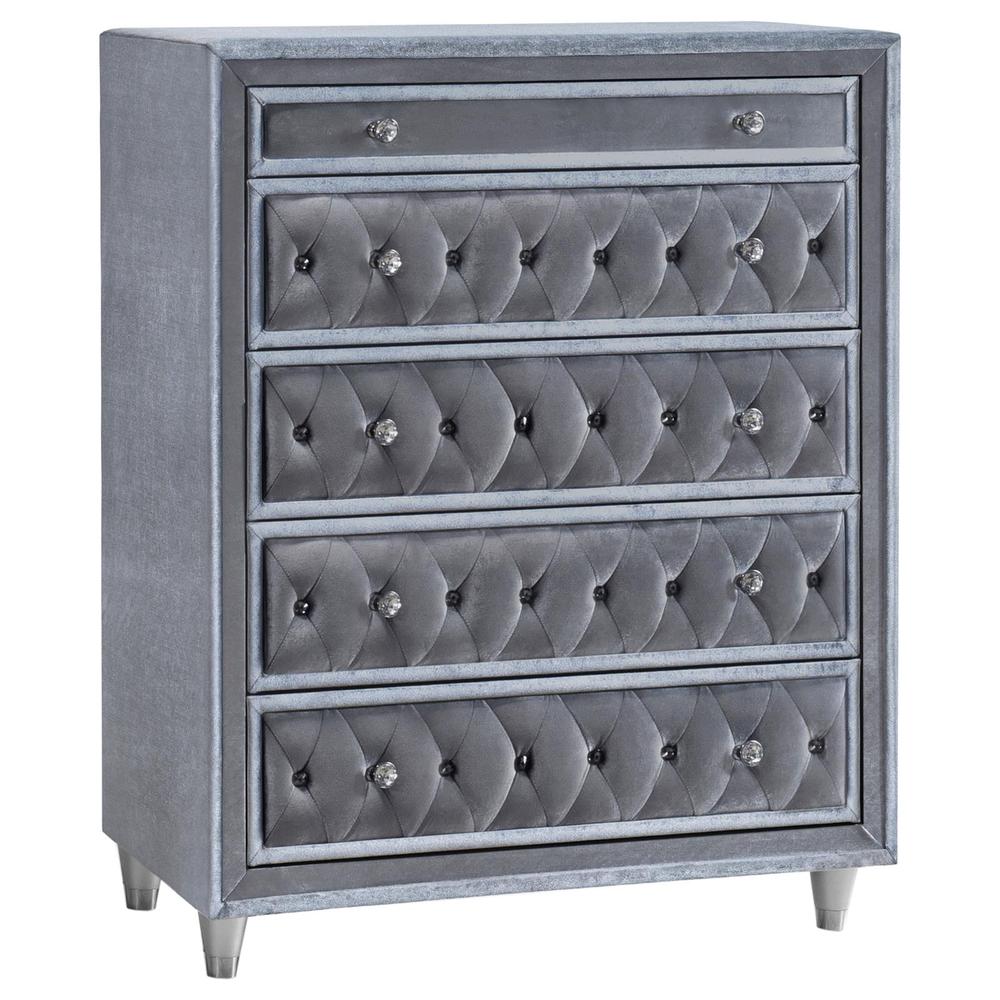 Antonella 5-drawer Upholstered Chest Grey. Picture 9