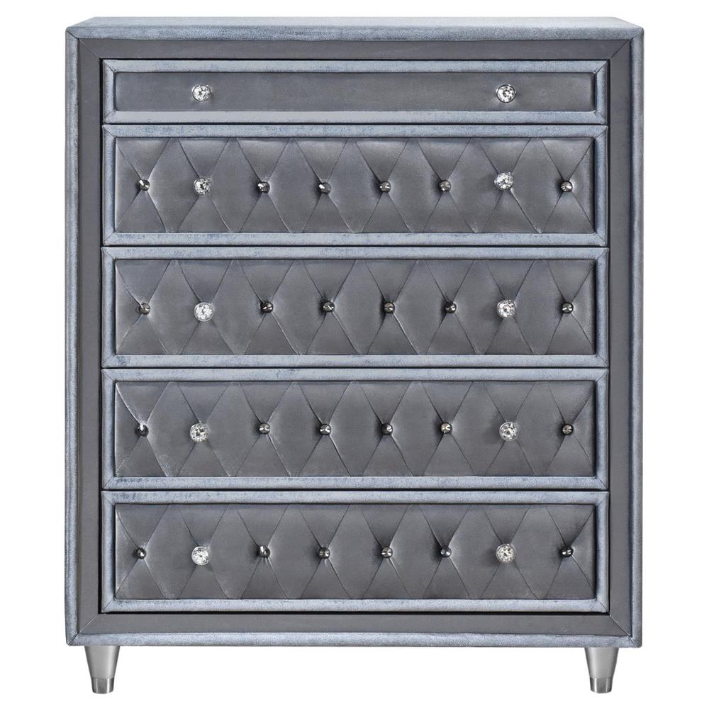 Antonella 5-drawer Upholstered Chest Grey. Picture 2