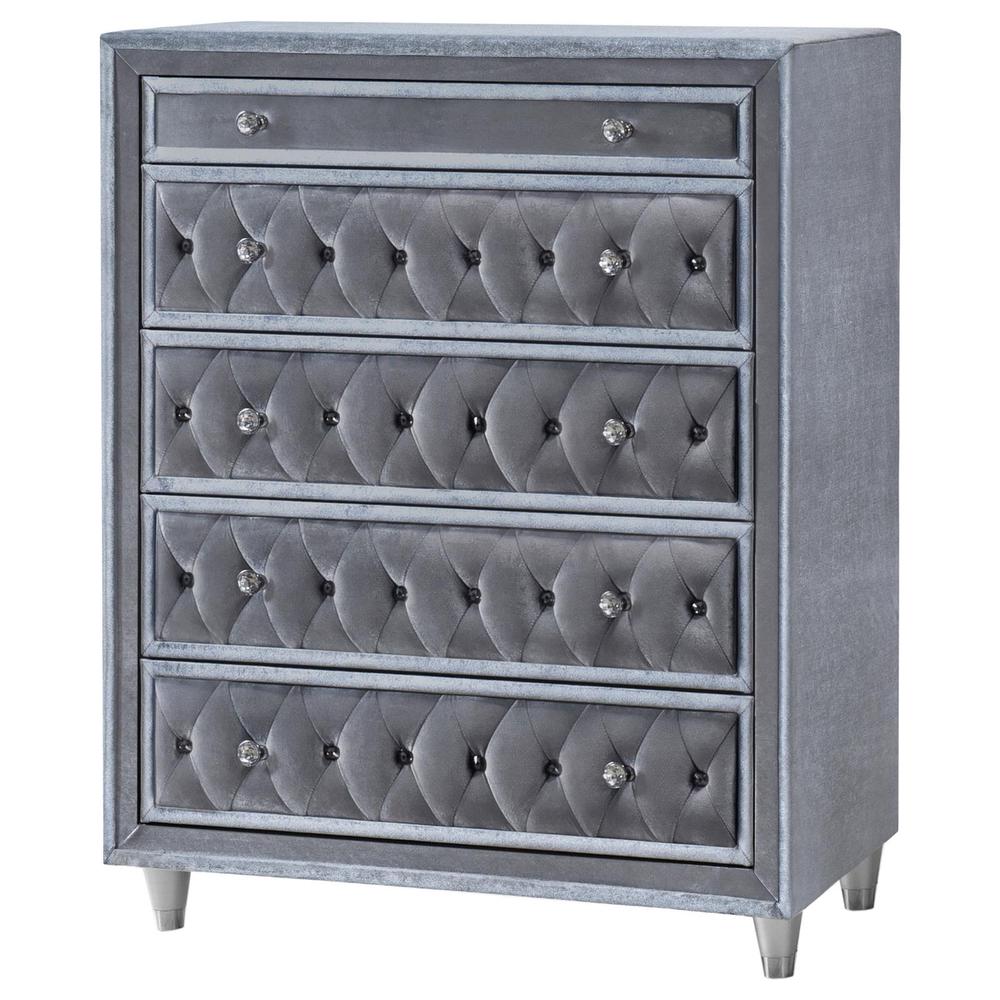 Antonella 5-drawer Upholstered Chest Grey. Picture 3