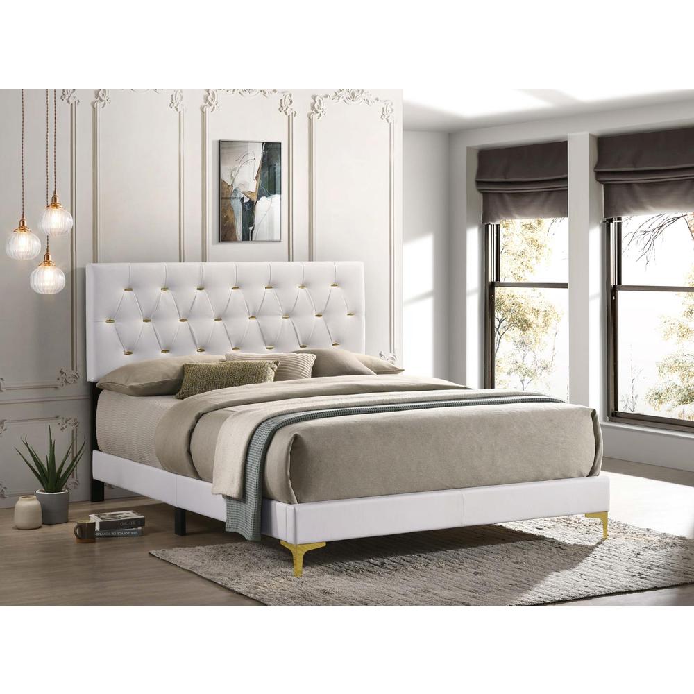 Kendall Tufted Upholstered Panel Eastern King Bed White. Picture 1