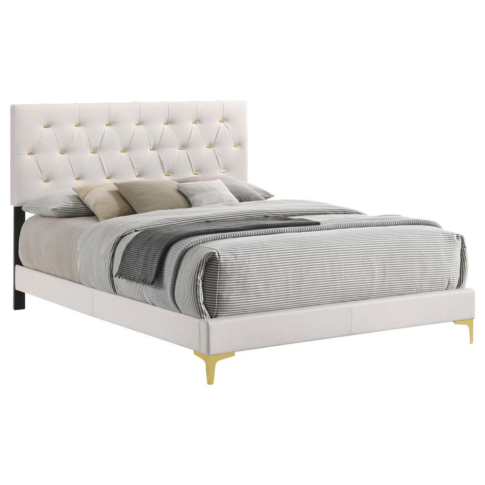 Kendall Tufted Upholstered Panel California King Bed White. Picture 3
