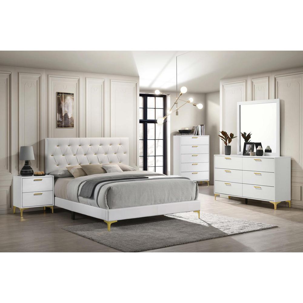 Kendall Tufted Upholstered Panel California King Bed White. Picture 6