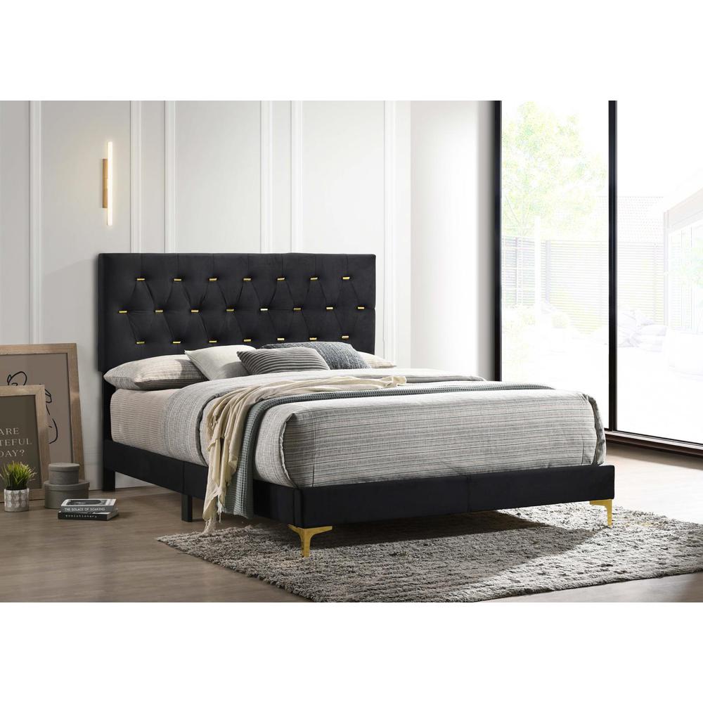 Kendall Tufted Panel California King Bed Black and Gold. Picture 1