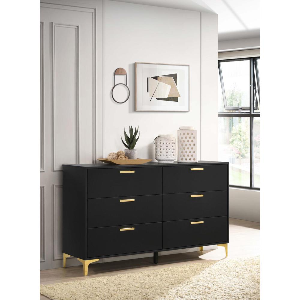 Kendall 6-drawer Dresser Black and Gold. Picture 1